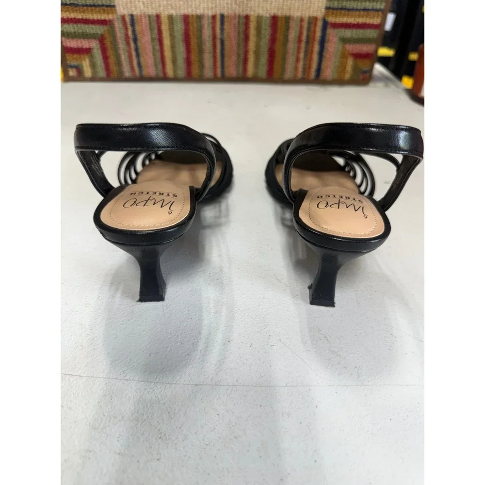 Impo Eden Black Stretch Multi Strap Memory Foam Kitten Heel Sandals 8.5M